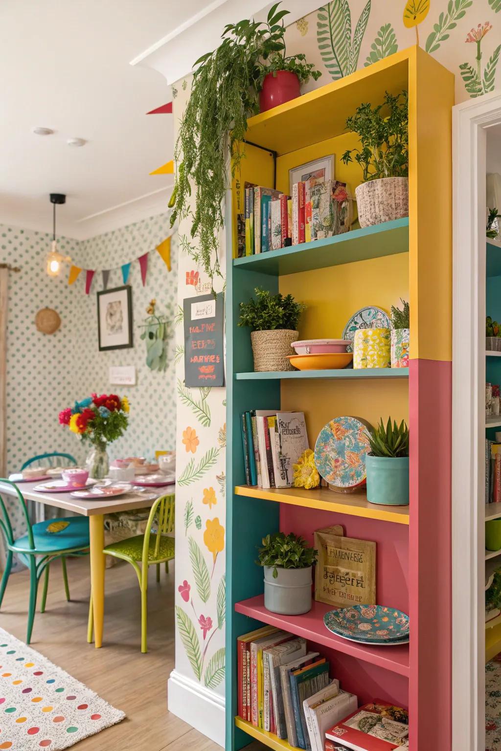 Colorful shelving bring energy and personality to your space.