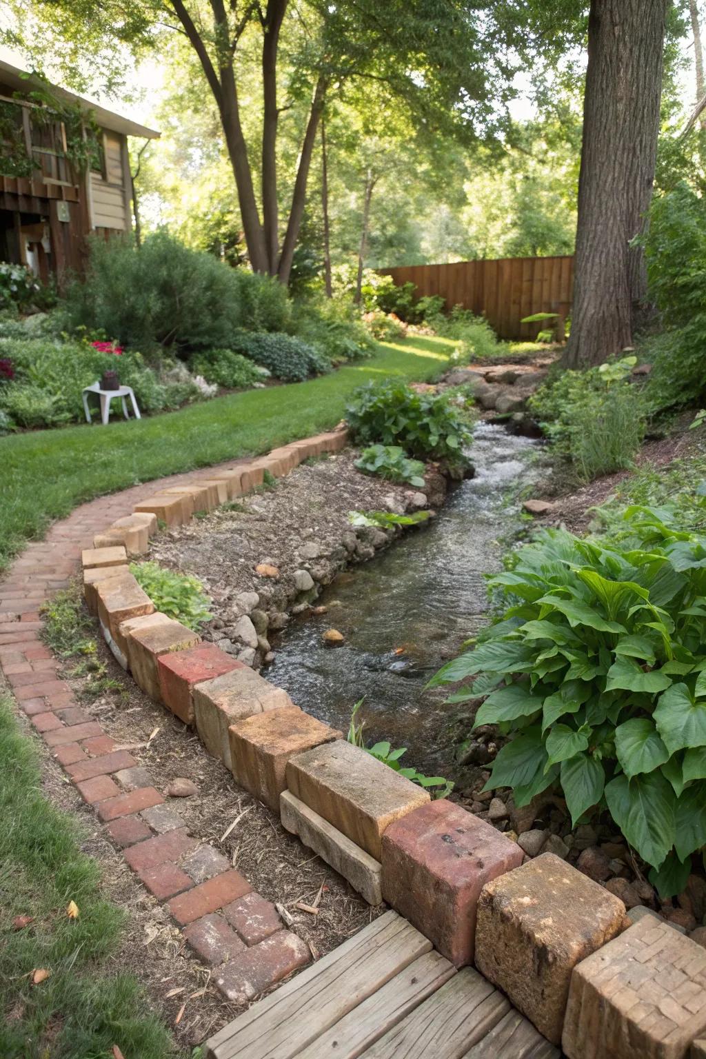 Recycled materials append character and sustainability to your creekside landscape.