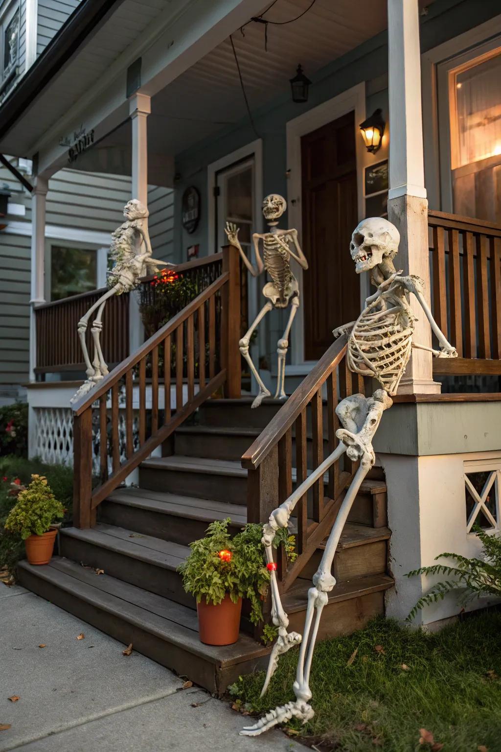 A skeletal team brings the porch to life.