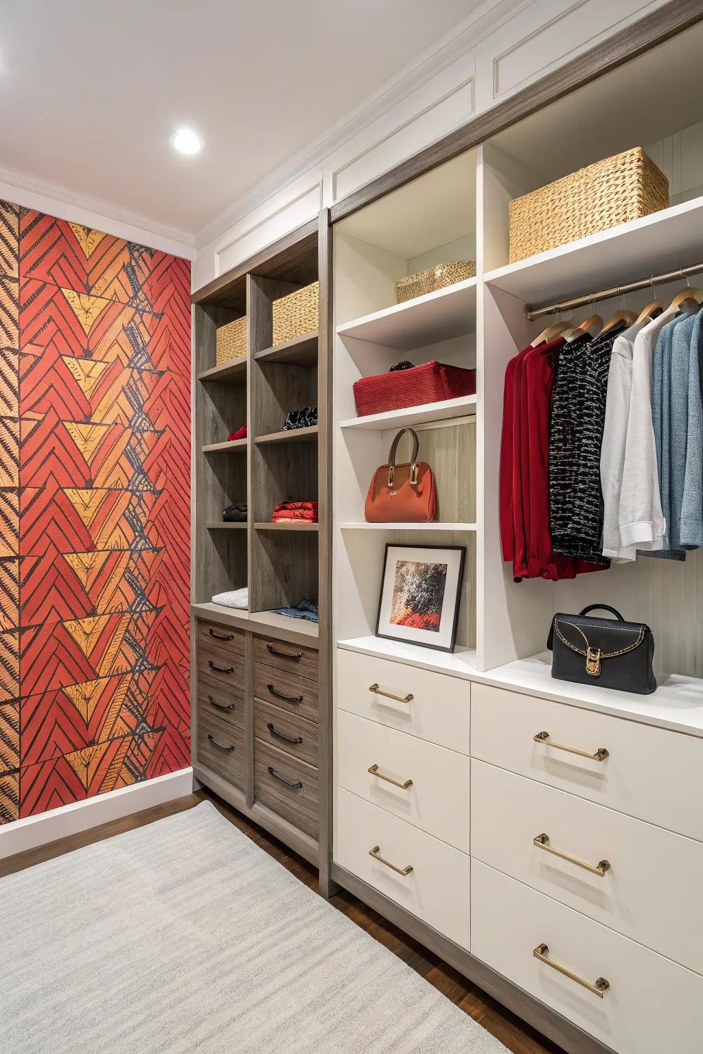 A feature wall imparts character to your closet.