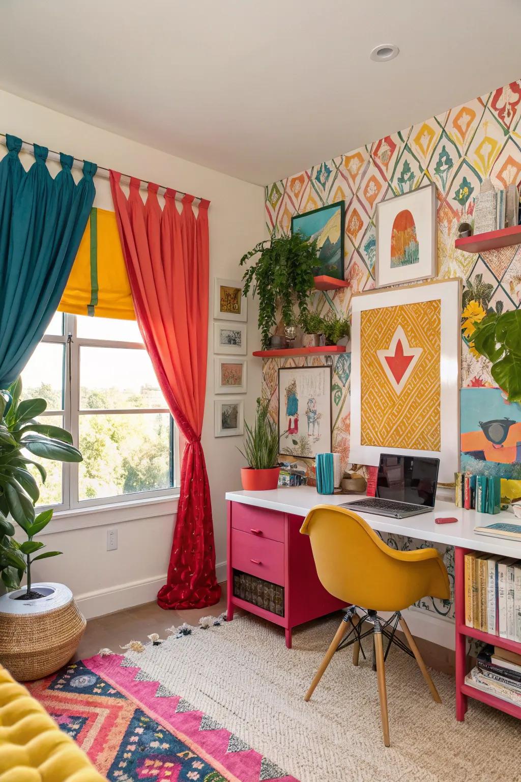 Infuse energy and creativity with strong-colored toppers in your office.