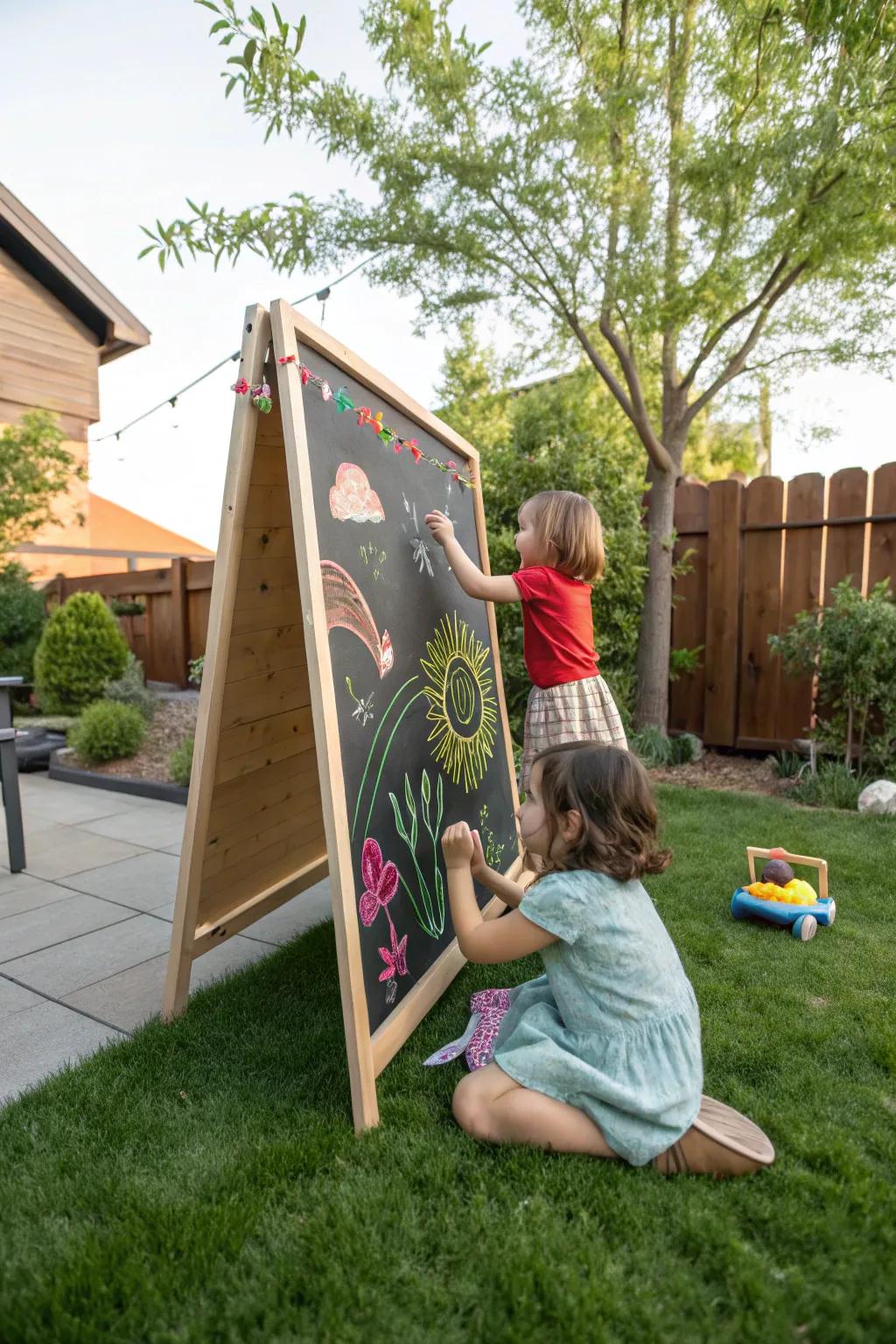 An engaging and captivating exterior chalkboard designed for creative recreation.