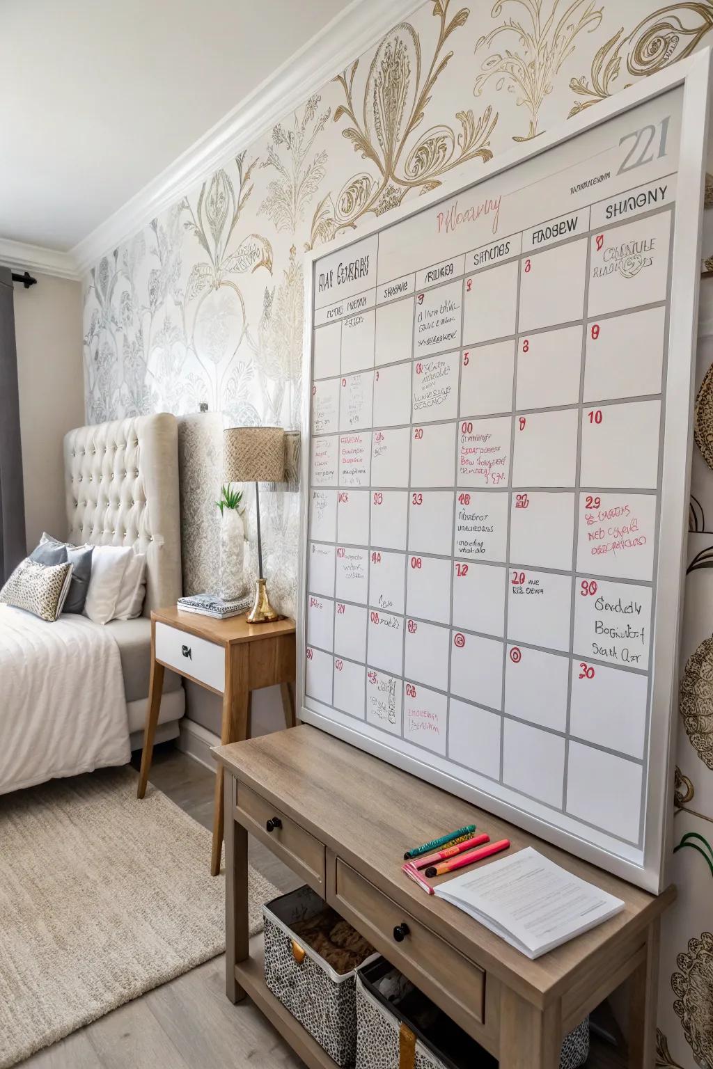 Keep your month organized with a dedicated calendar area.