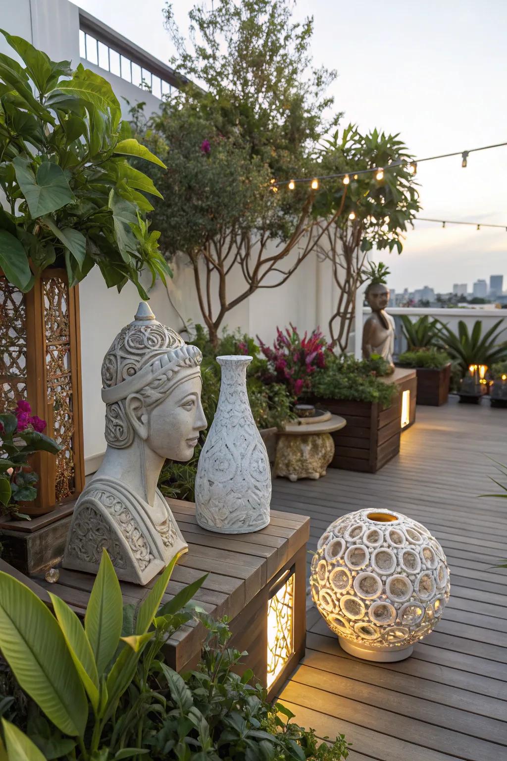 Sculptural elements add a unique artistic touch.