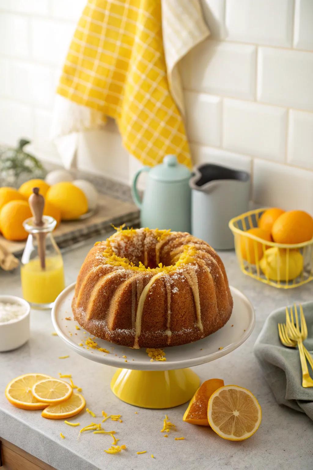 A bundt cake with a refreshing citrus zest topping.