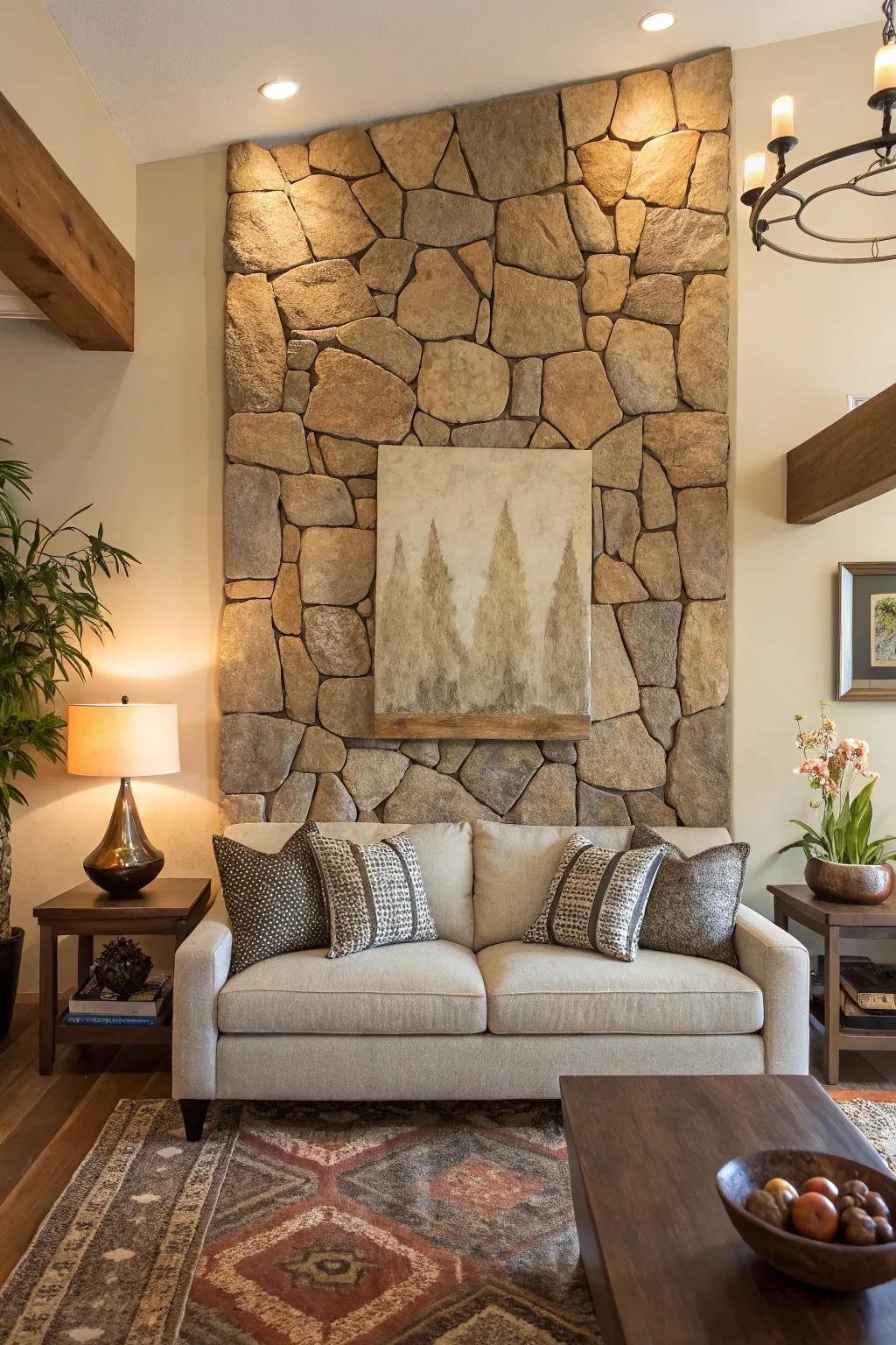 Express your creativity using a stunning stone wall artistry piece.