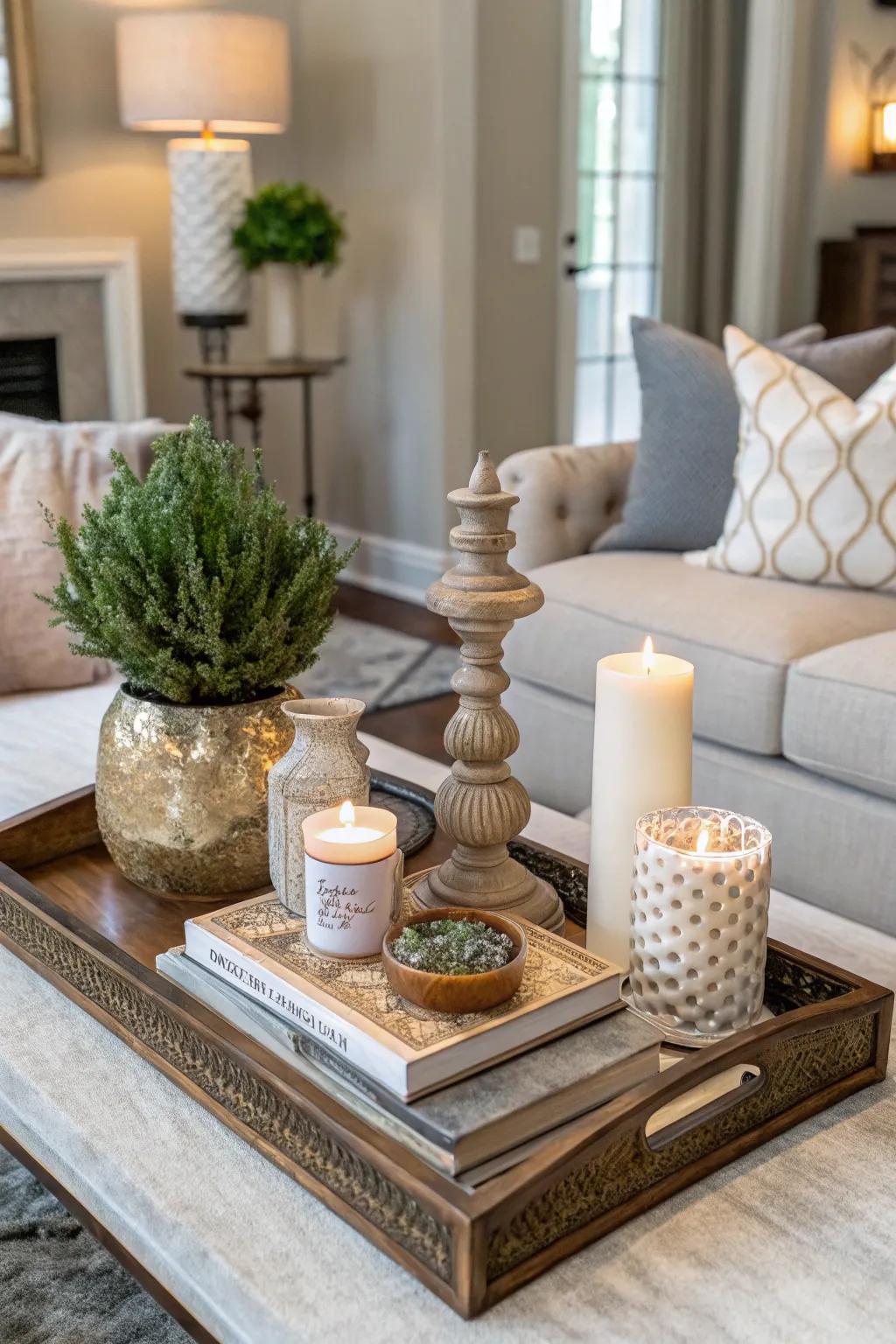A graded aesthetic using various echelons upon a decorative serving board.