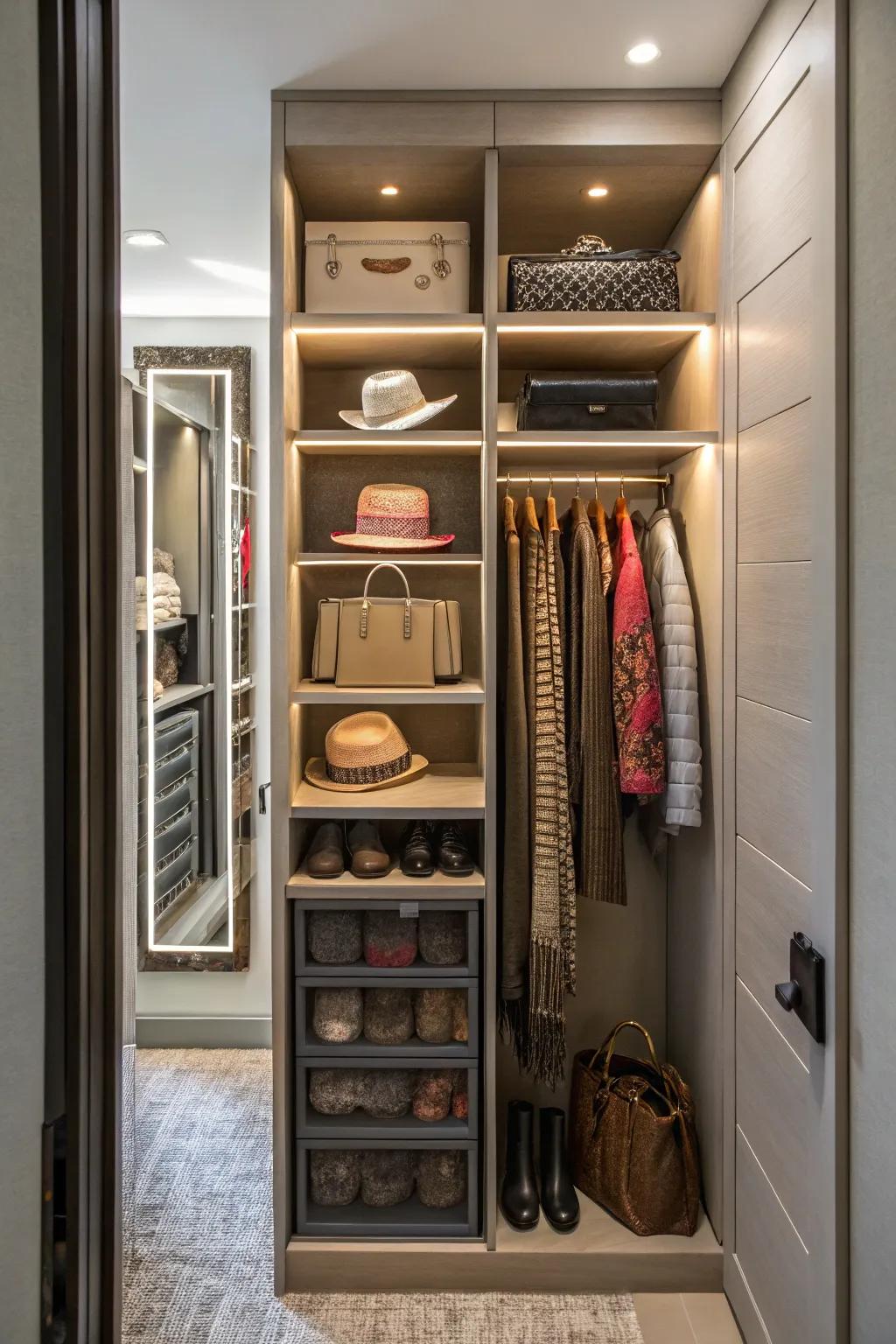 Keep accessories tidy with special storage solutions.