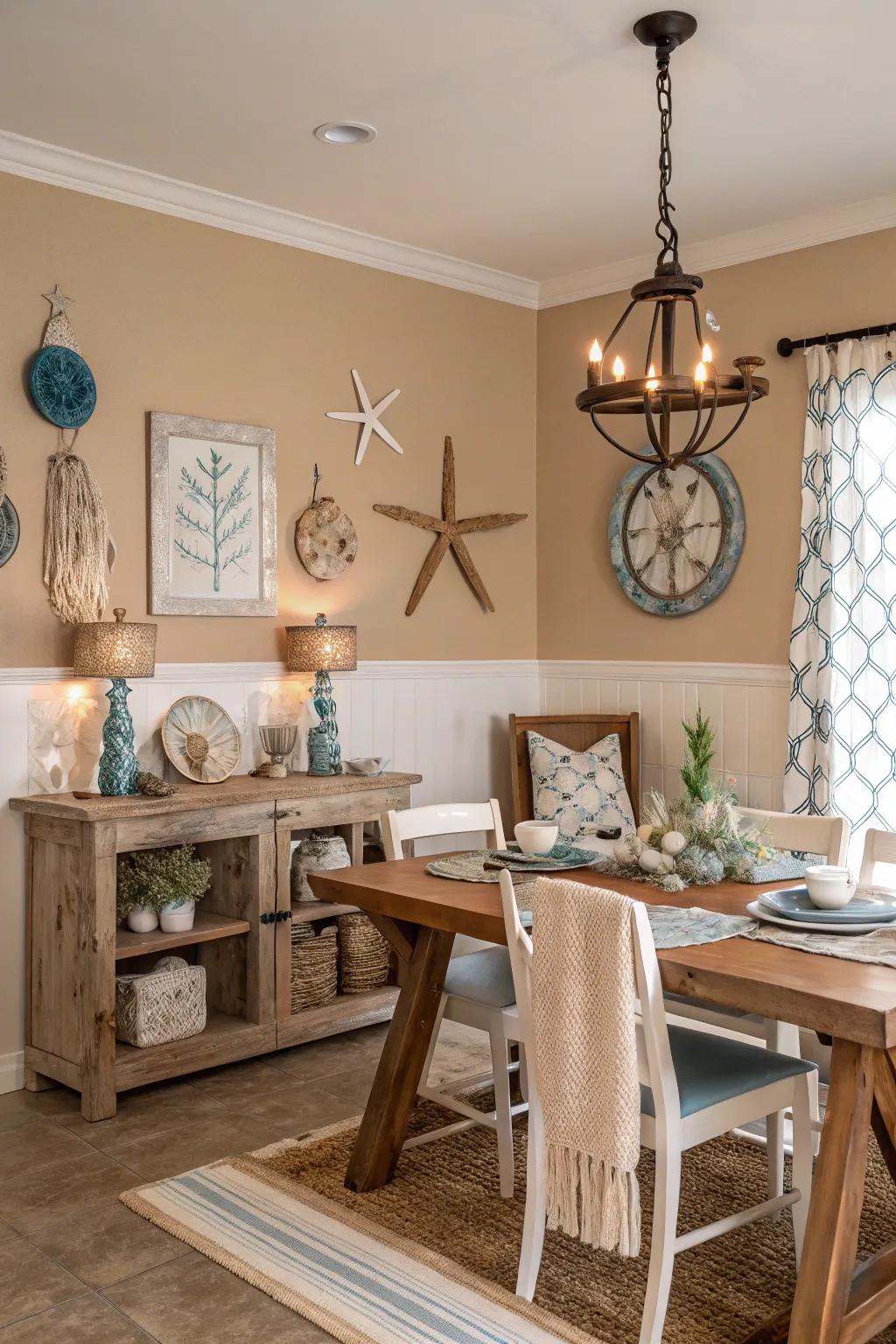 An inviting dining space with the gentle neutrality of sandy beige.