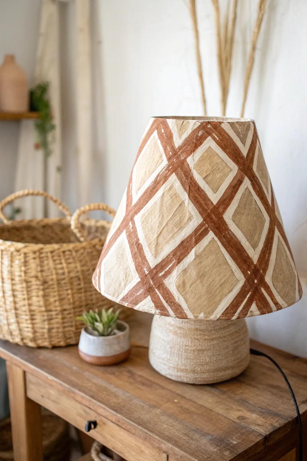 Embrace rustic charm with a handcrafted painted lampshade, perfect for adding warmth to your space.
