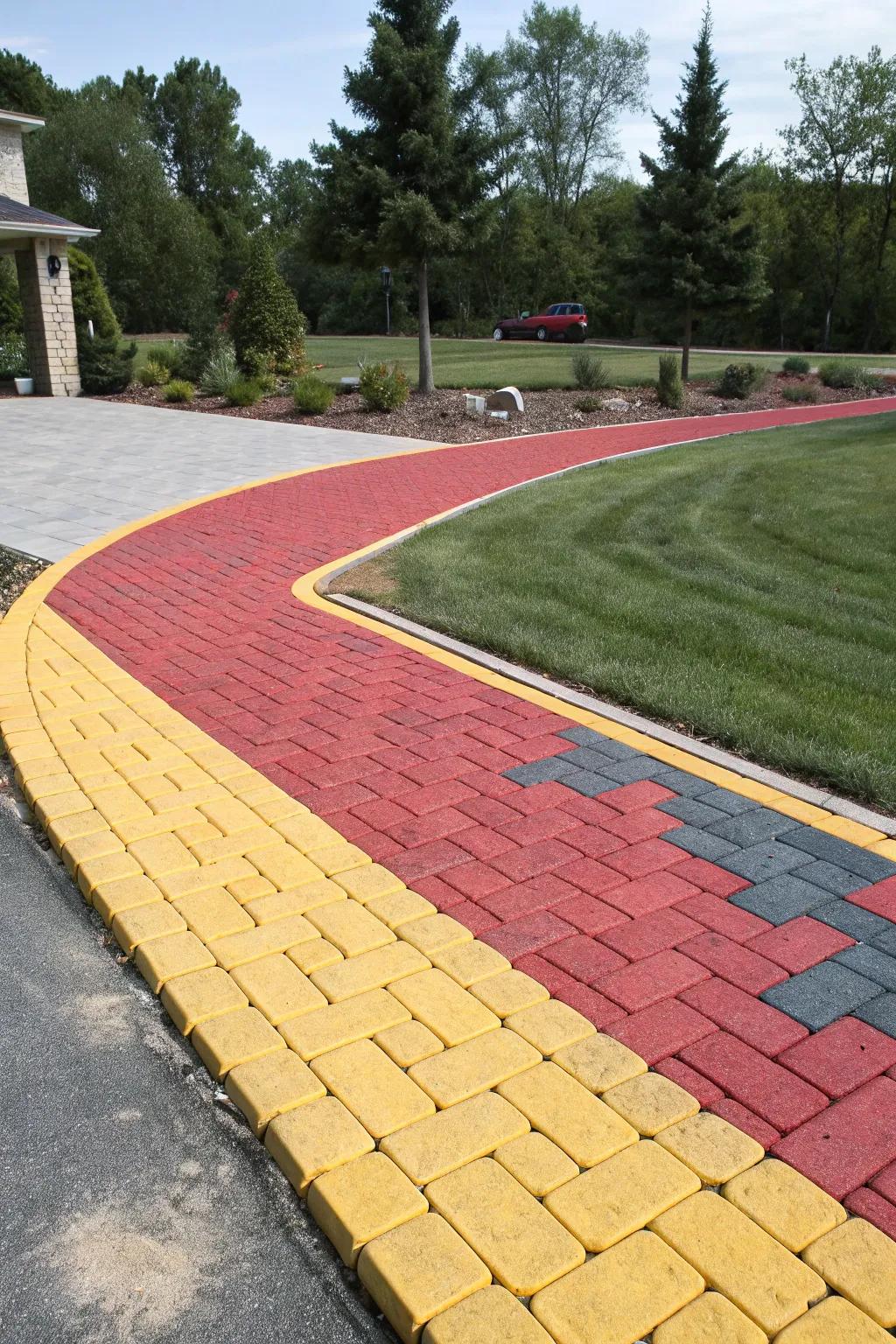 Sharp separation with contrasting paver borders creates an eye-catching driveway.