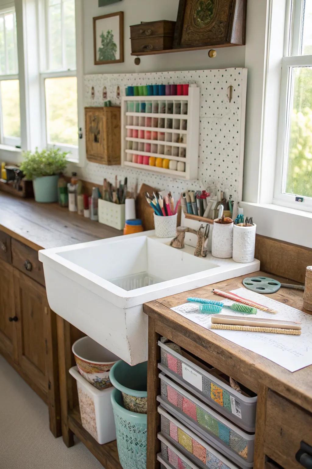 A creation station established from a versatile reclaimed storage unit.