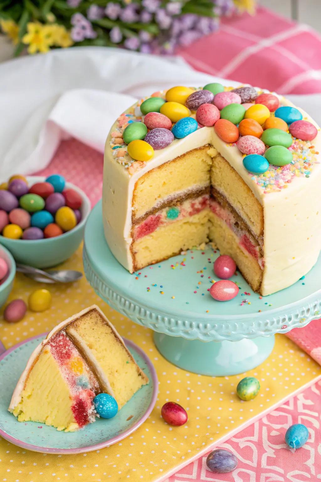 A surprise inside this cake injects an element of fun.