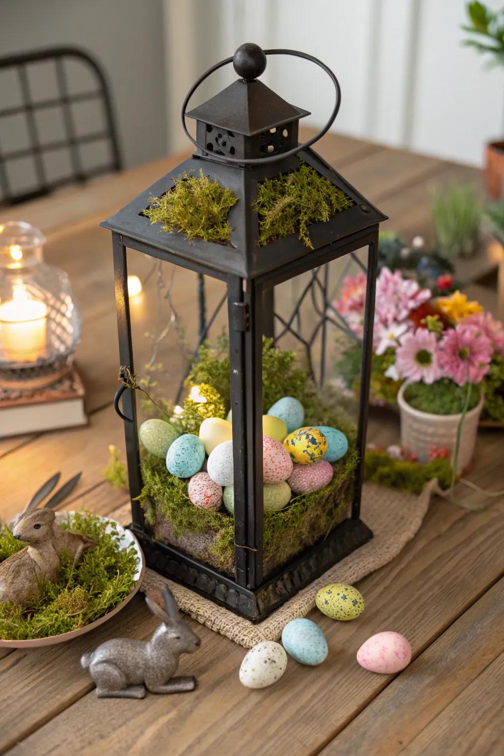 Plant life furnishes a grounded base for your lantern's contents.