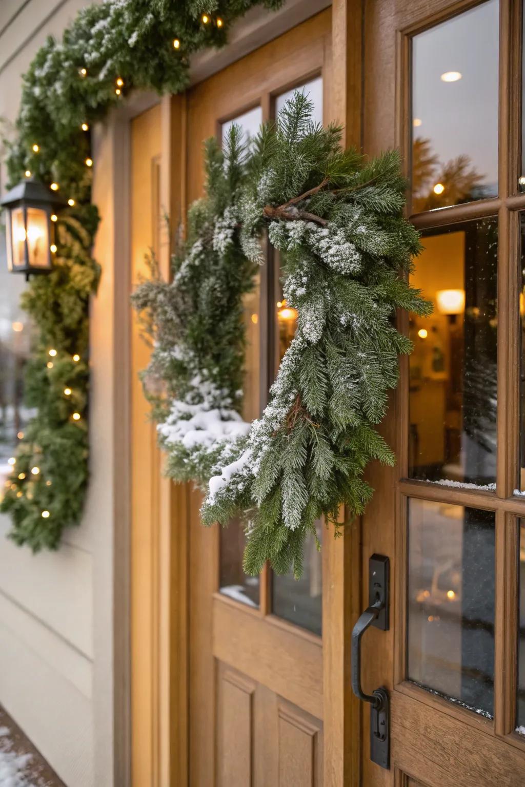 A precipitation-laden pine chain contributes timeless holiday elegance.