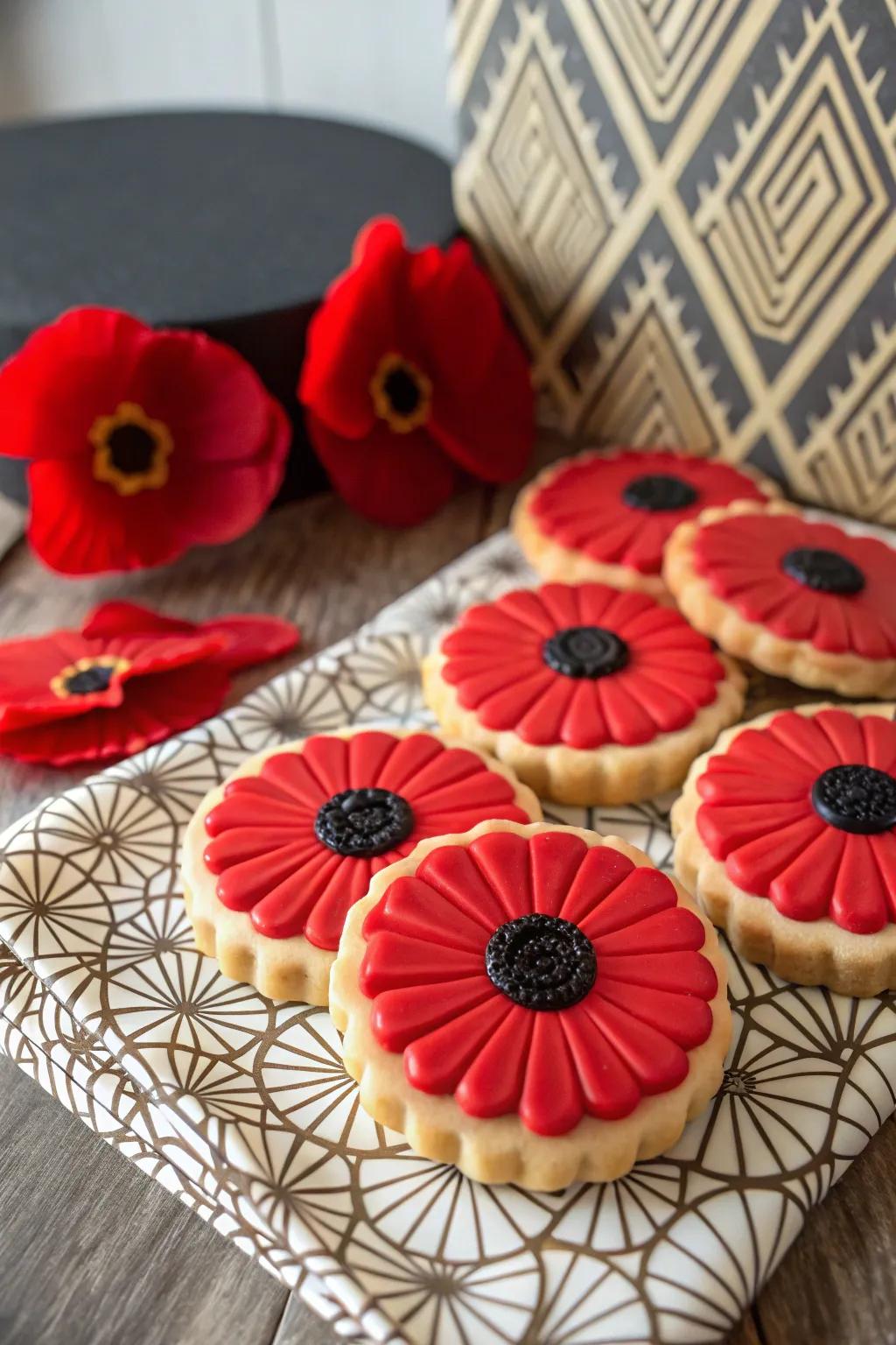 Vintage poppy cookies for a striking, artistic accent.