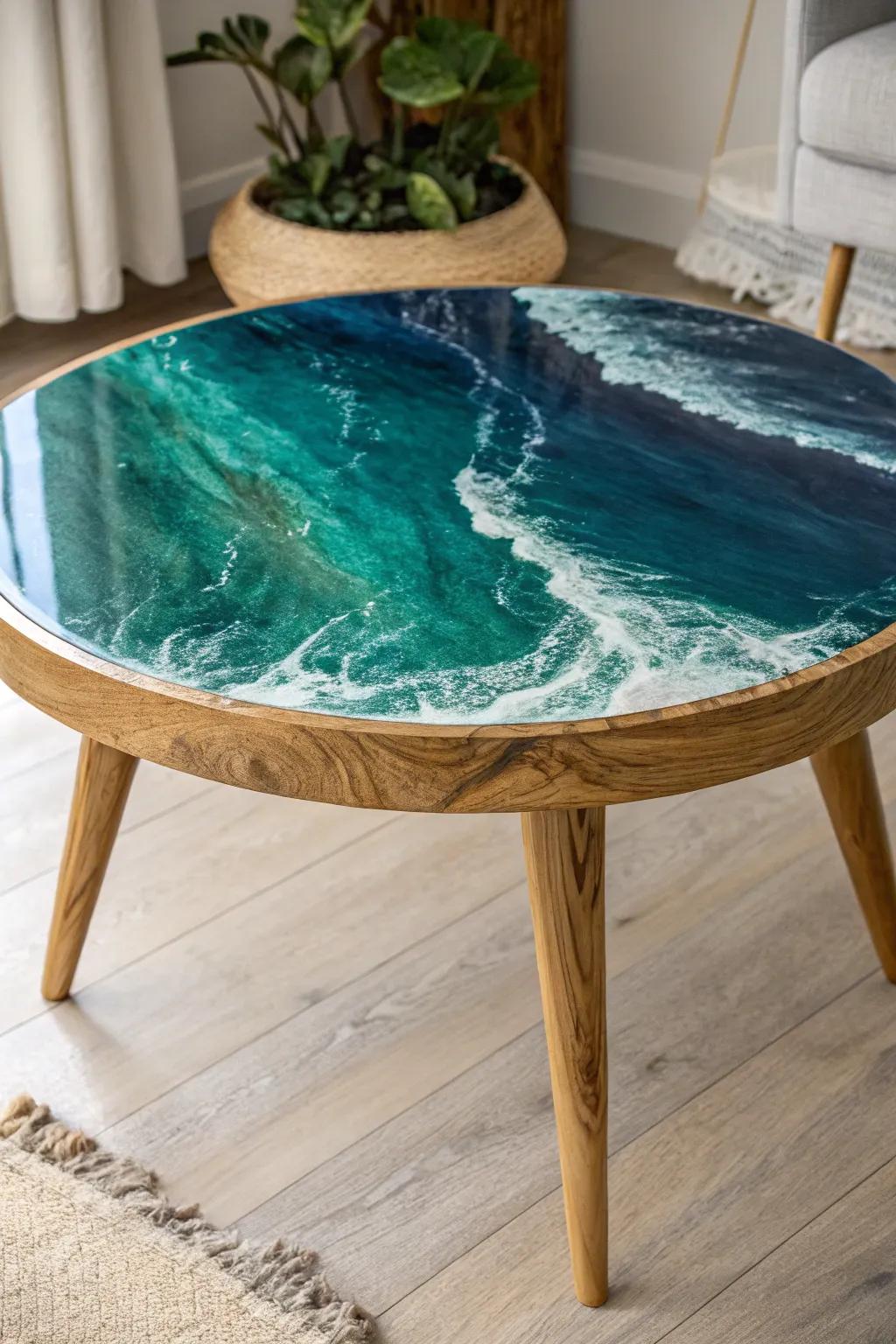 Plunge into tranquility incorporating a coffee table stimulated via oceanic abysses. Ideally suited toward instilling a tranquilizing nuance toward your minimalist area.