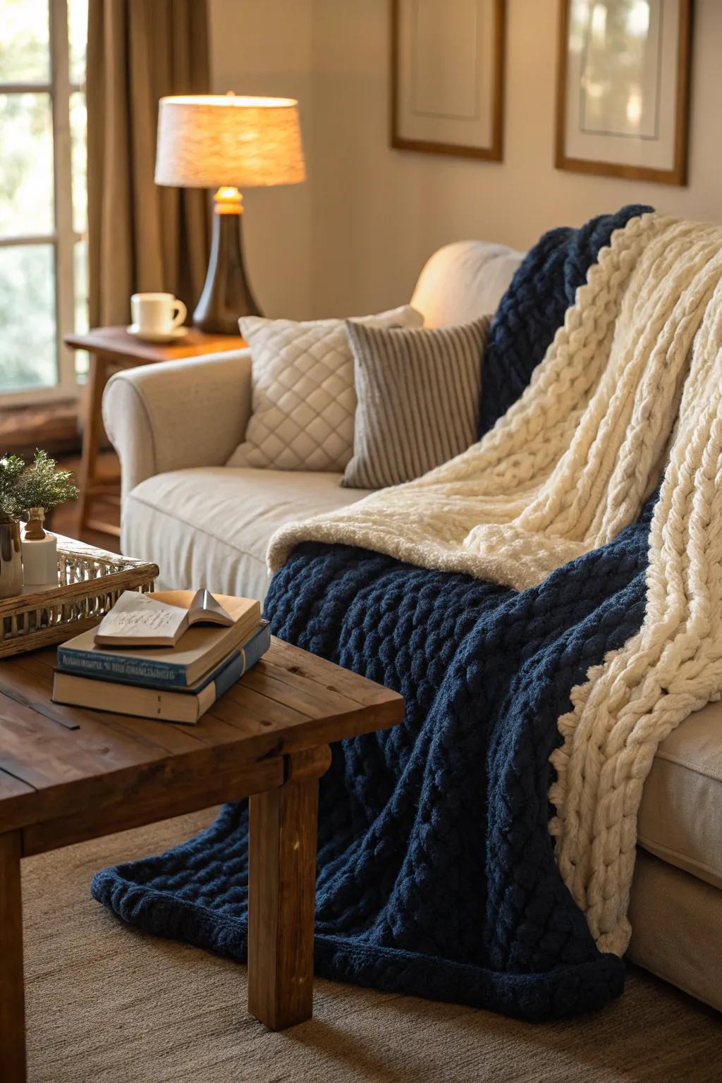 Wrap yourself in warmth and style with a thick woven cover.