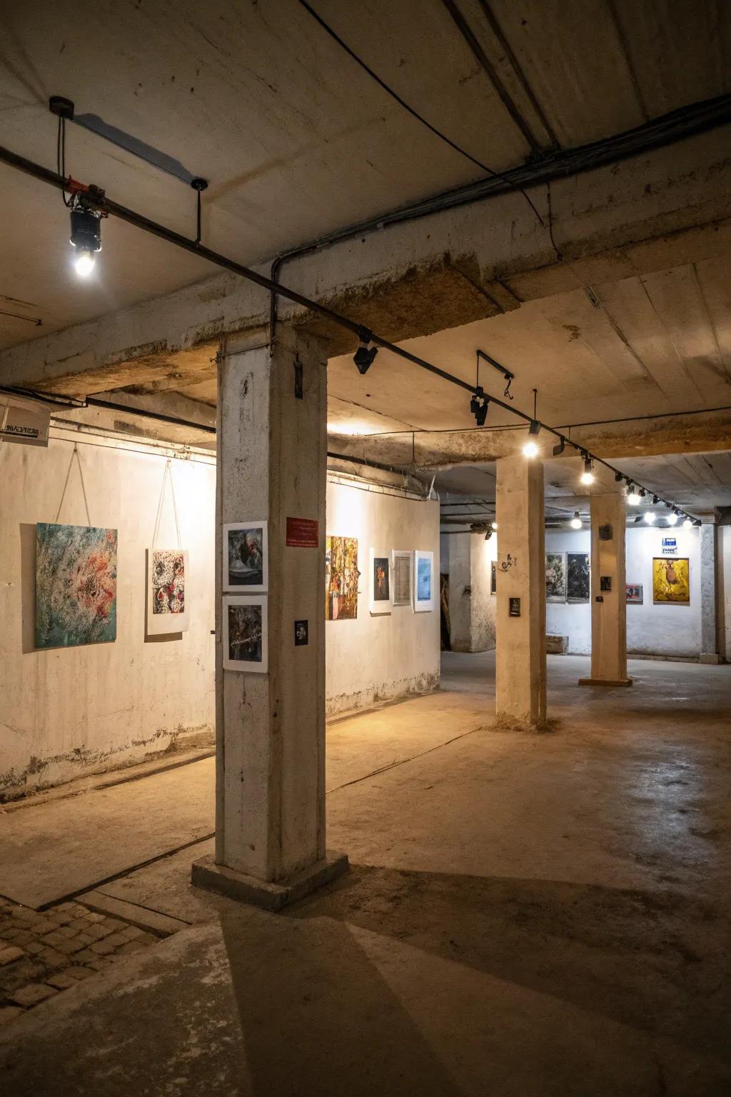 Artistic creations transform the exposed ceiling into a captivating platform.