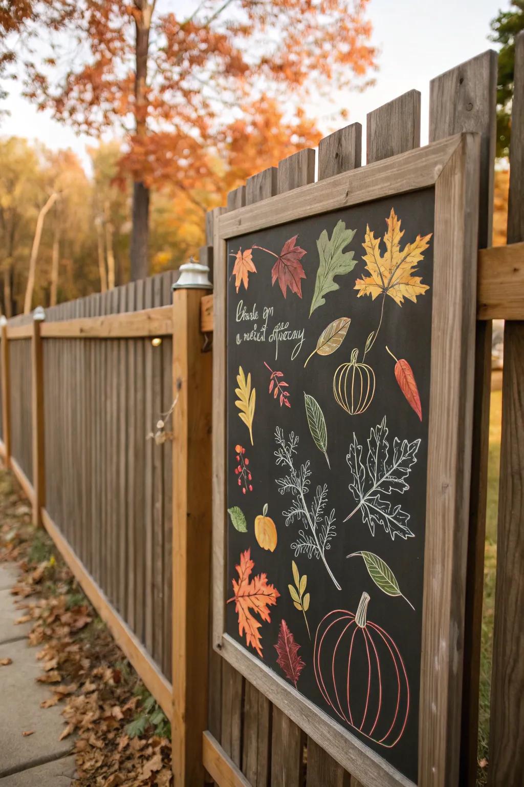 A drawing board with fall-themed doodles enhances the fence.