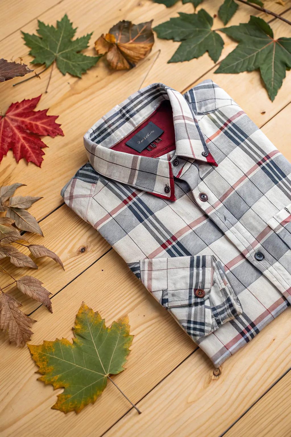 Checkered accents introduce a stylish touch to any fall shirt.