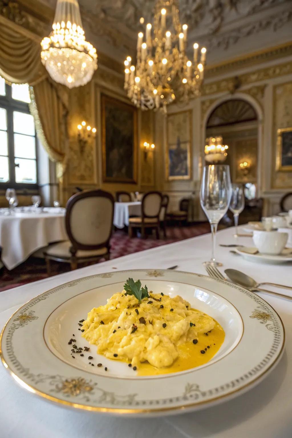 A drizzle of truffle essence transforms whisked eggs into a gourmet treat.