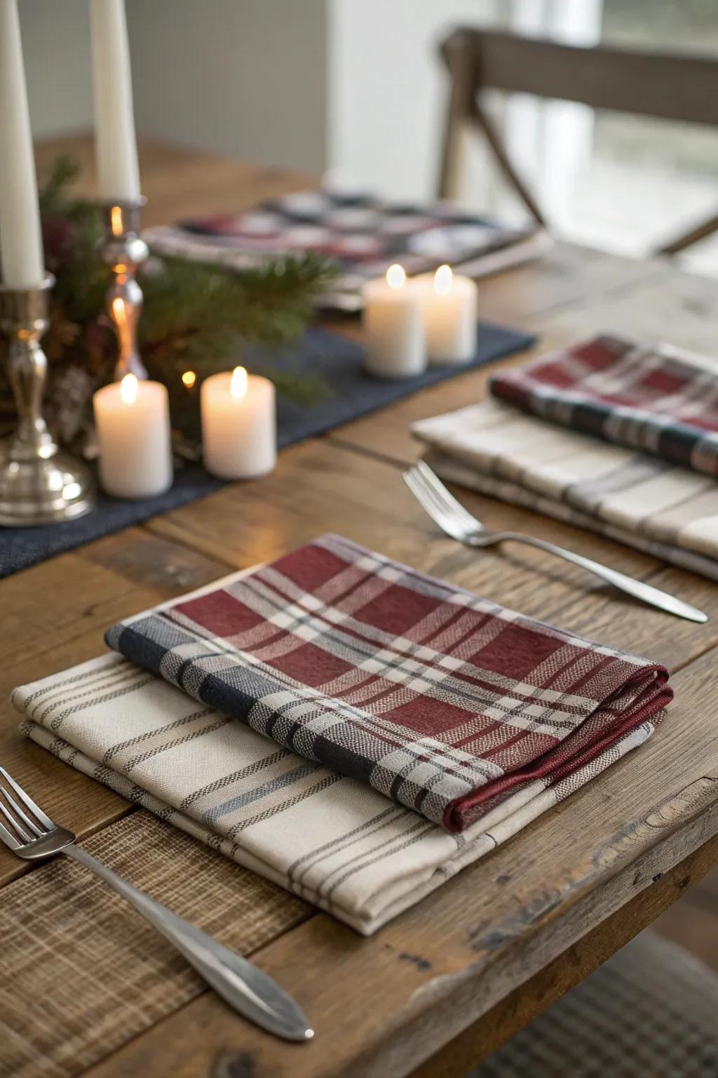 Checkered cloths inject a burst of pattern and snug vibe.