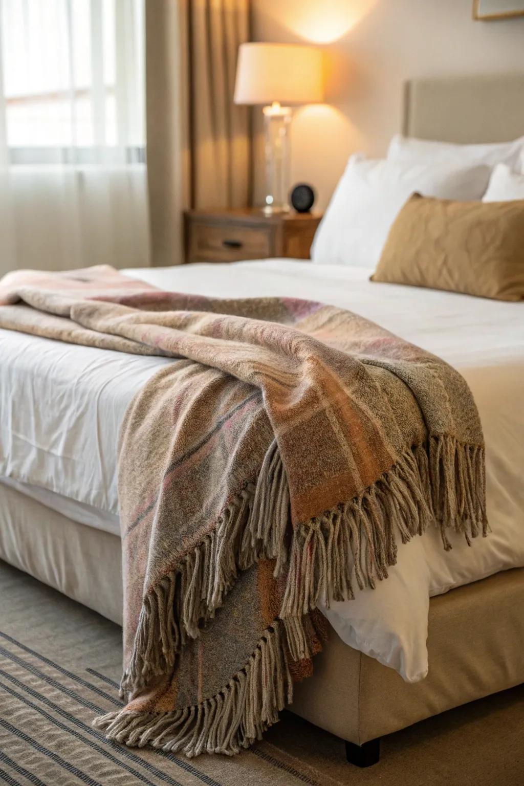A cozy throw adds extra warmth and comfort.