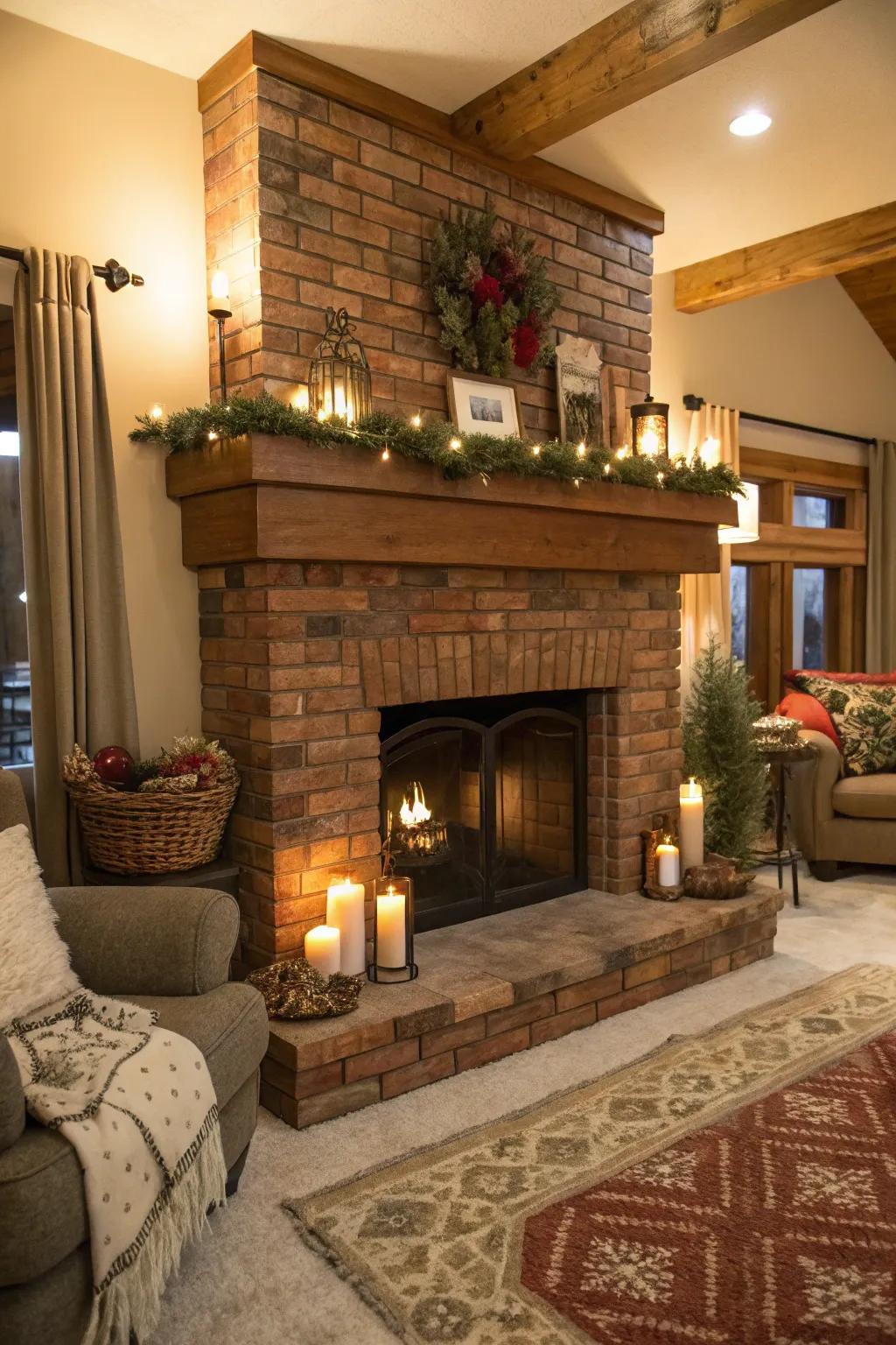 An artificial fireplace using a charming countryside stone exterior.