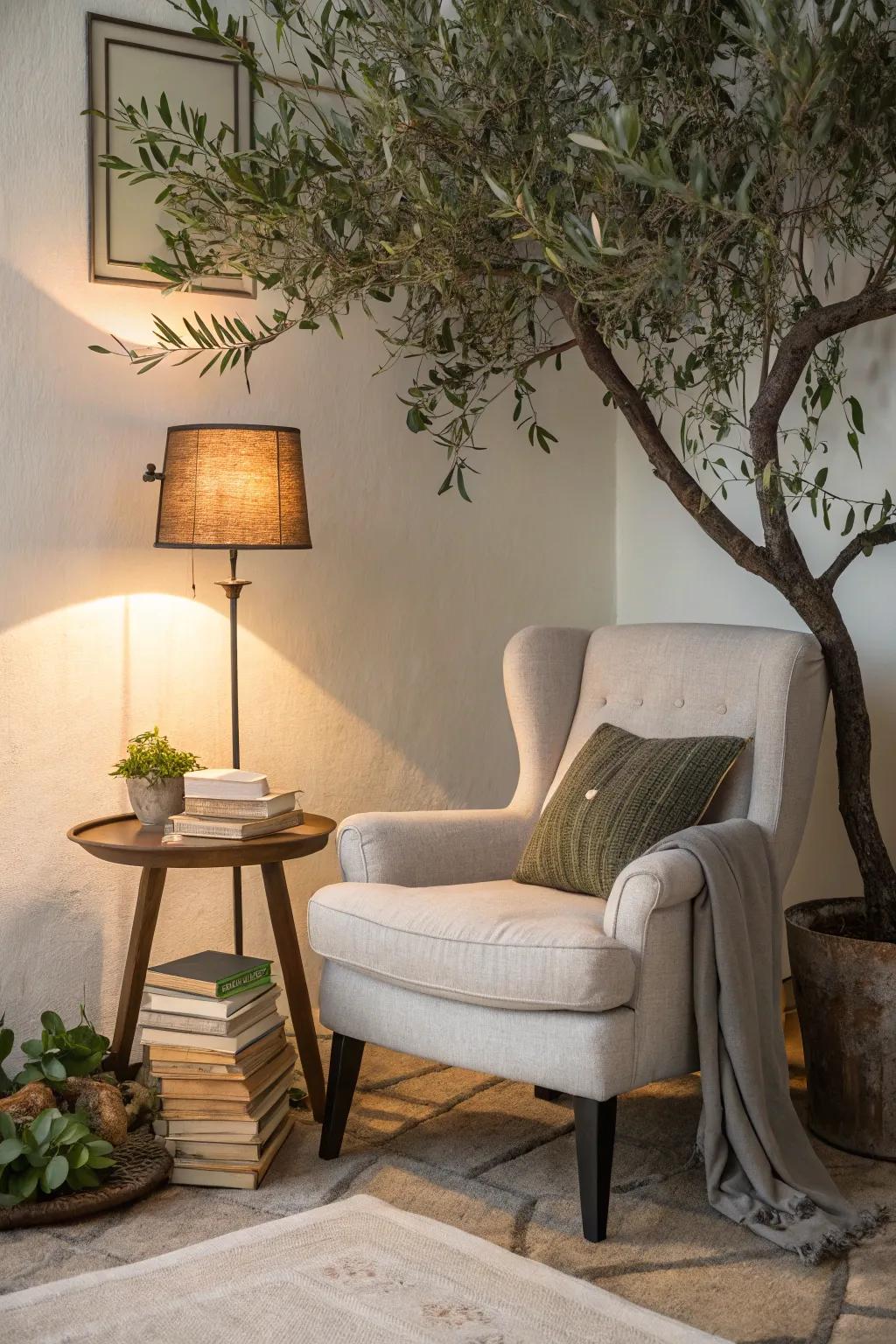 Enhance your study spot using a faux olive tree.