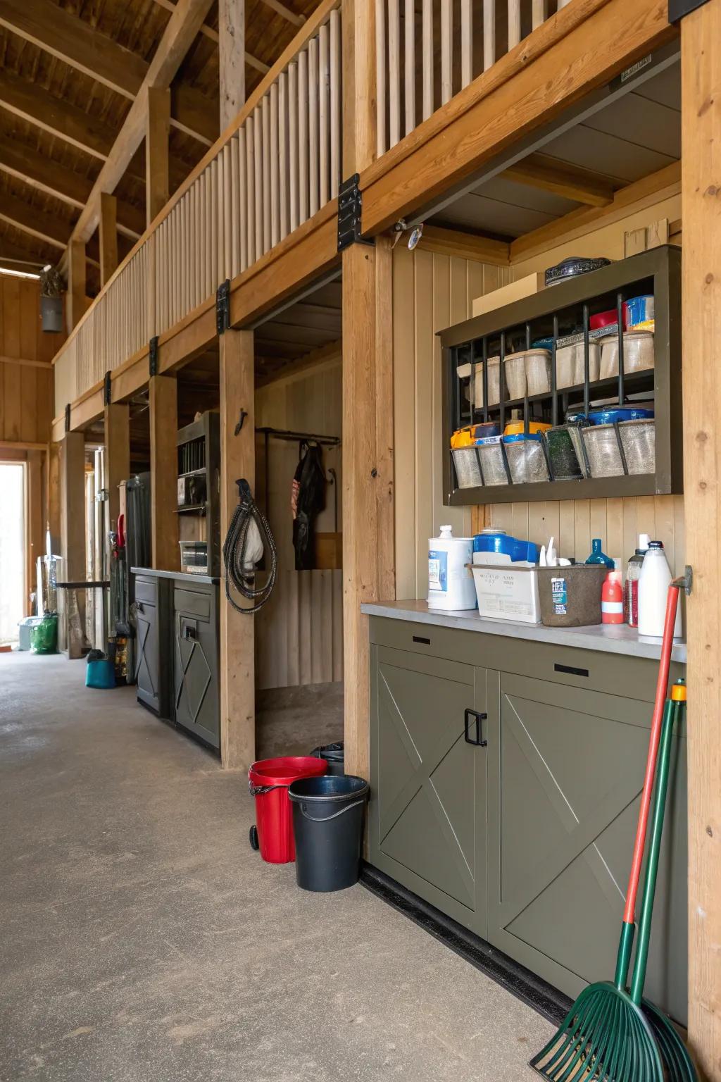 A stocked cleaning space streamlines upkeep.