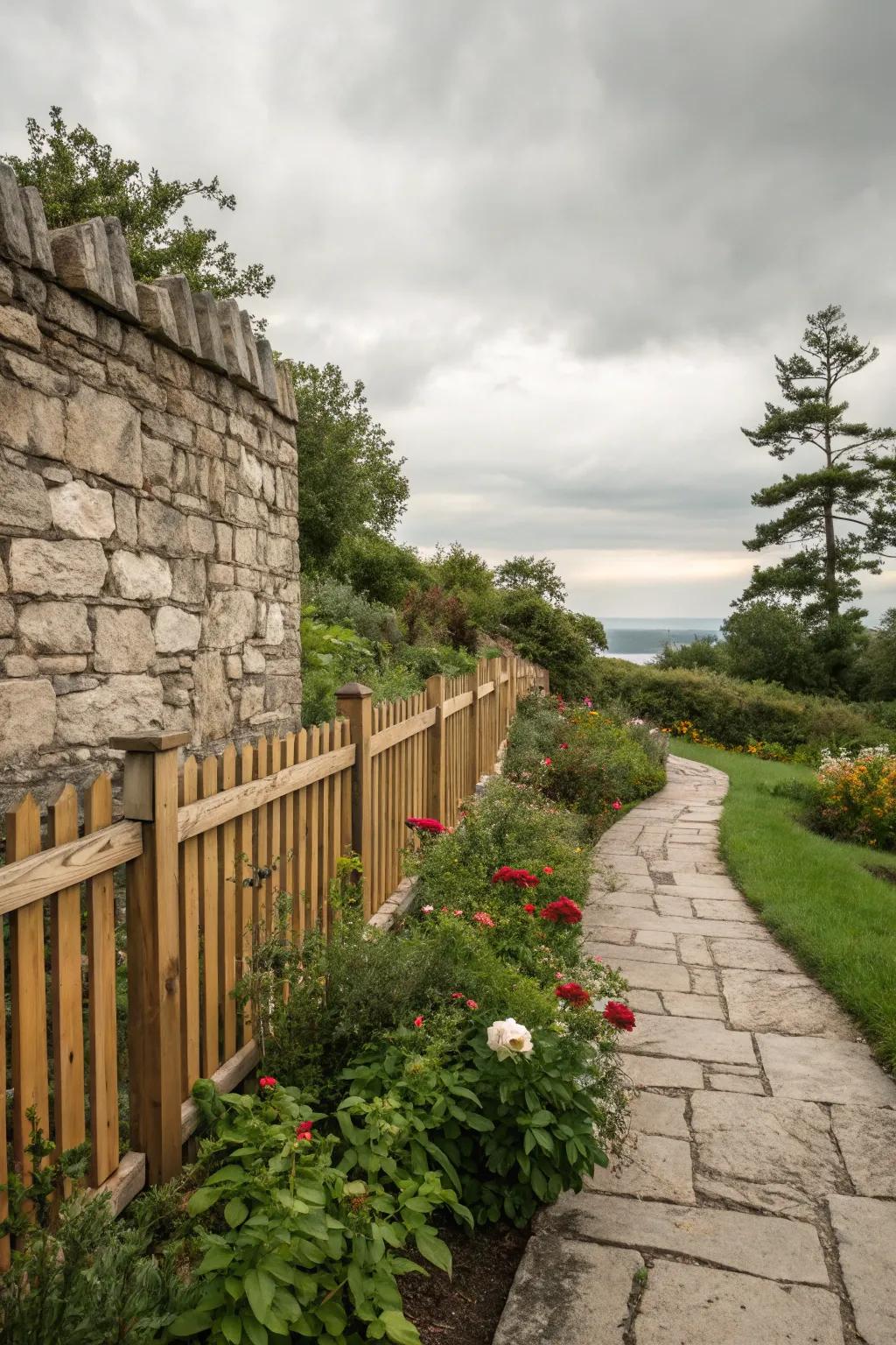 Blend sturdiness and style with stone and wood fences.