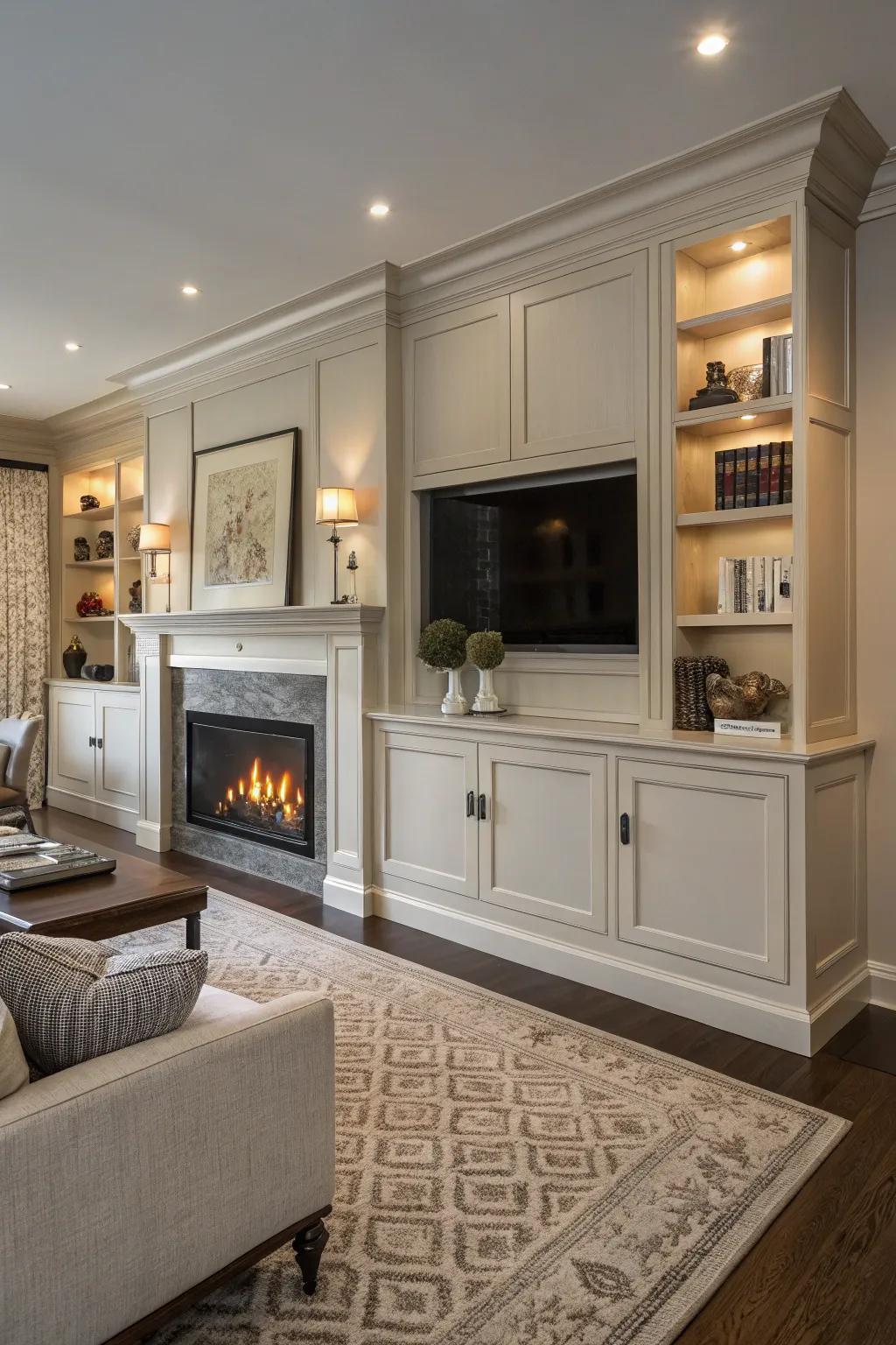Concealed storage maintains style while keeping your space orderly.