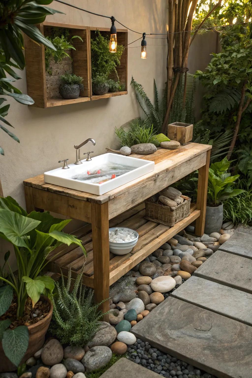A serene, nature-inspired setup for a peaceful cleaning experience.