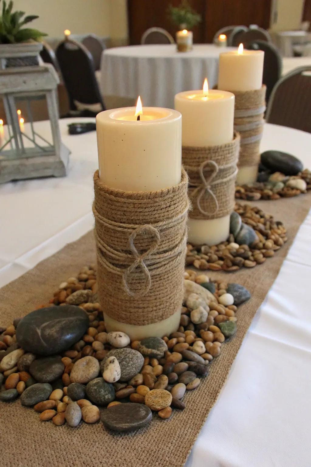 Fiber and cord wraps give off an air of rustic elegance.