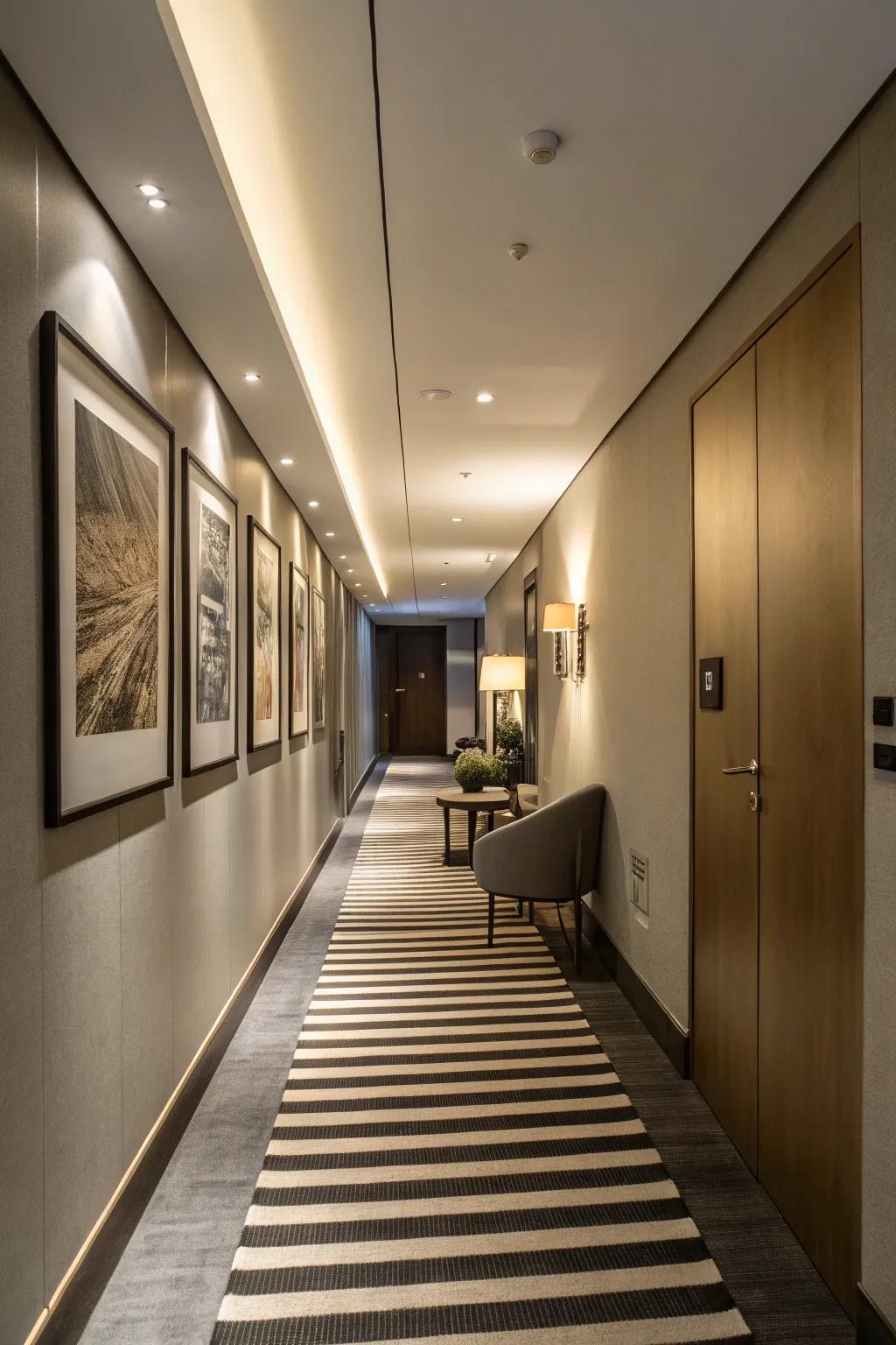 Banded doormats can visually expand and guide the eye through a space.