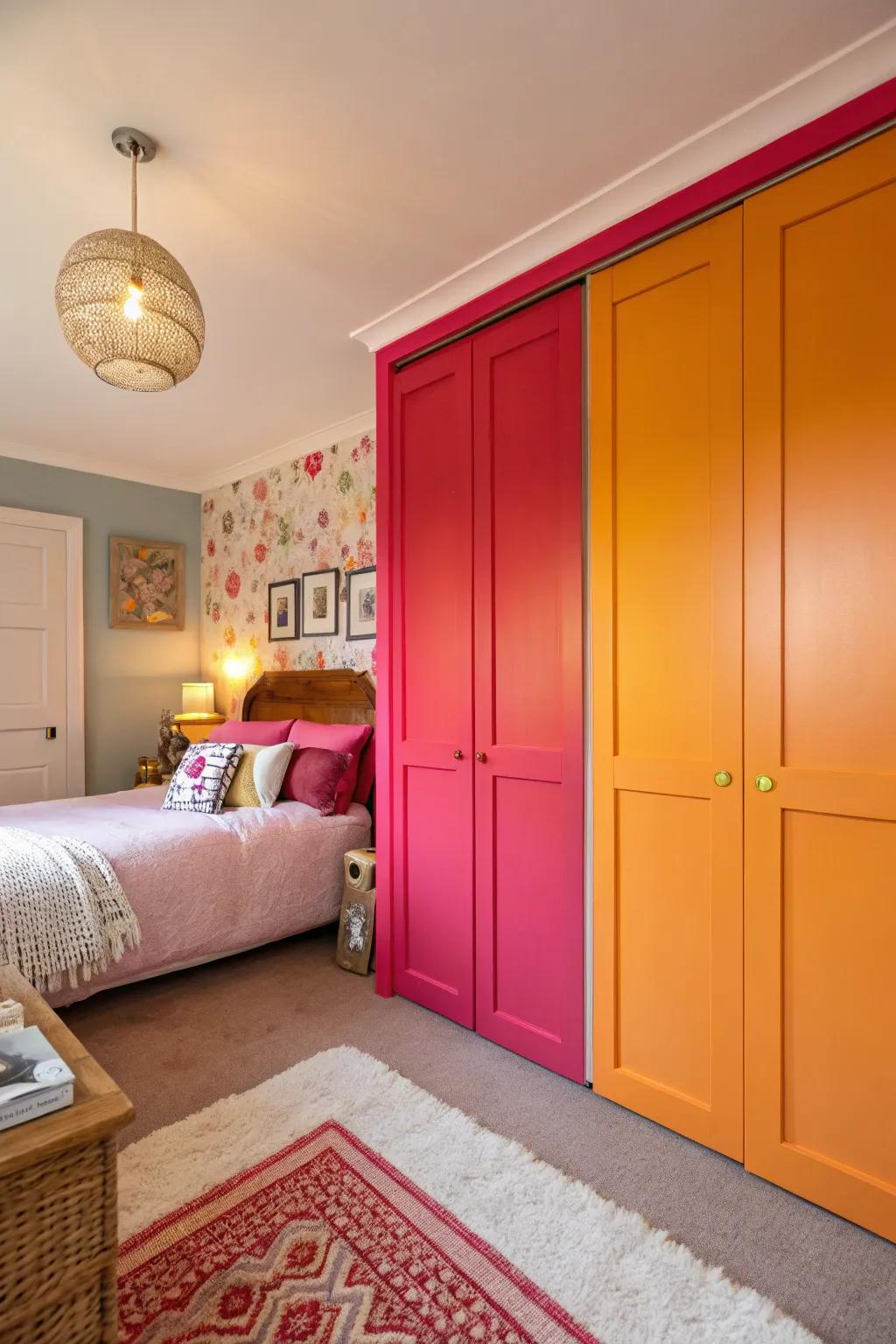 Striking shades on closet doors can inject energy and personalization.