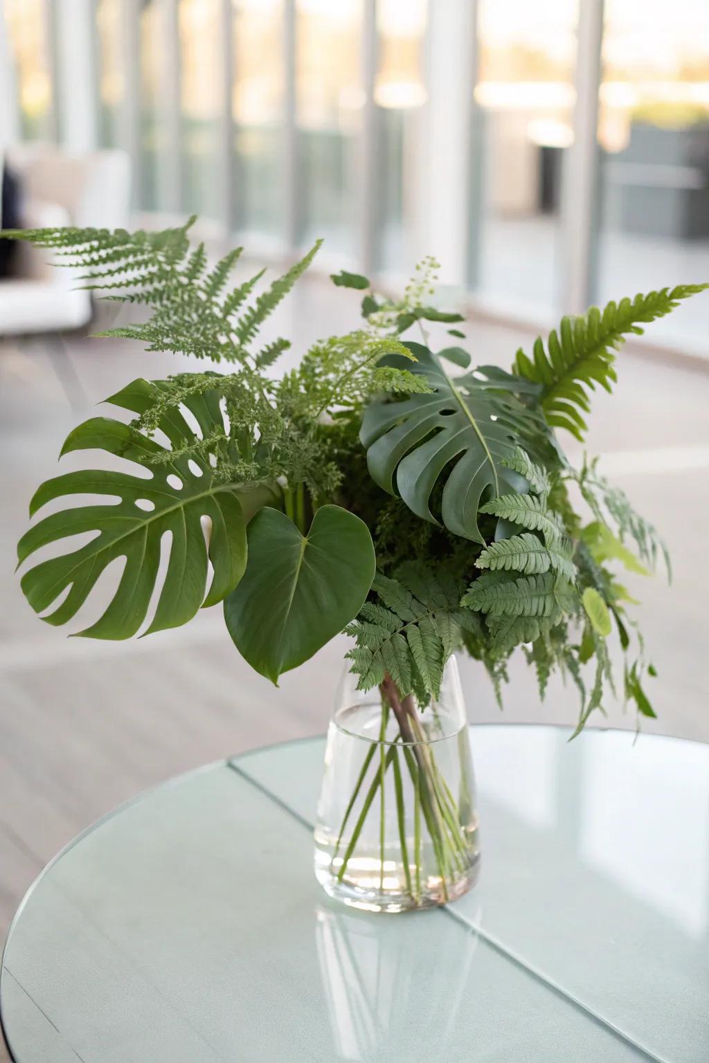 A minimalist greenery arrangement intended for a modern nuance.