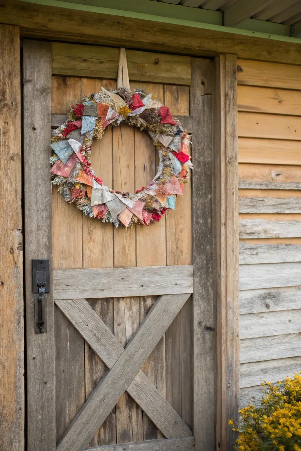 A comfortable patchwork decoration constructed from textile remnants.