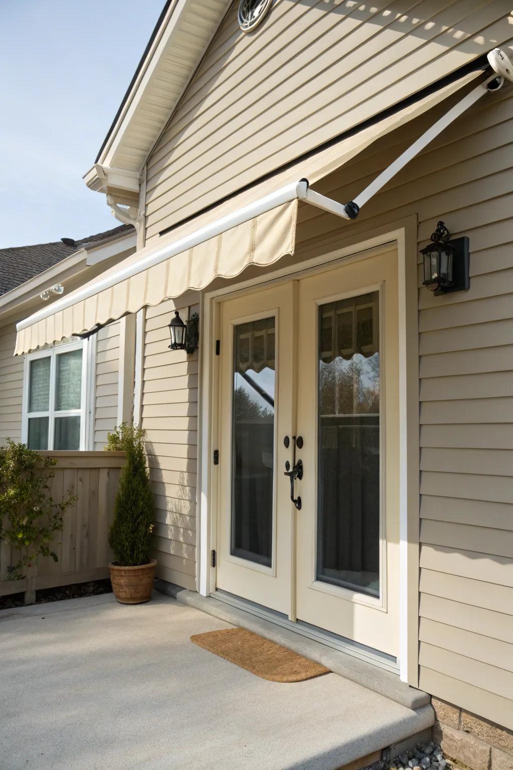 Retractable awnings offer practical adaptability.