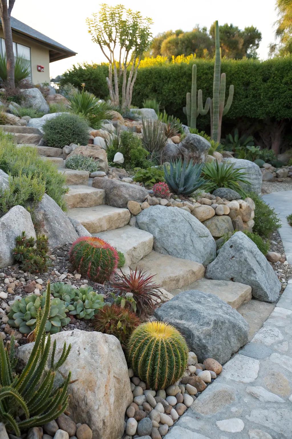 A natural stone garden featuring diverse textures.