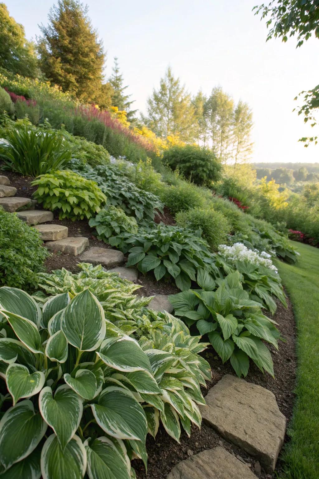 Shadeleaf plants transform sloped locations into lush landscapes.