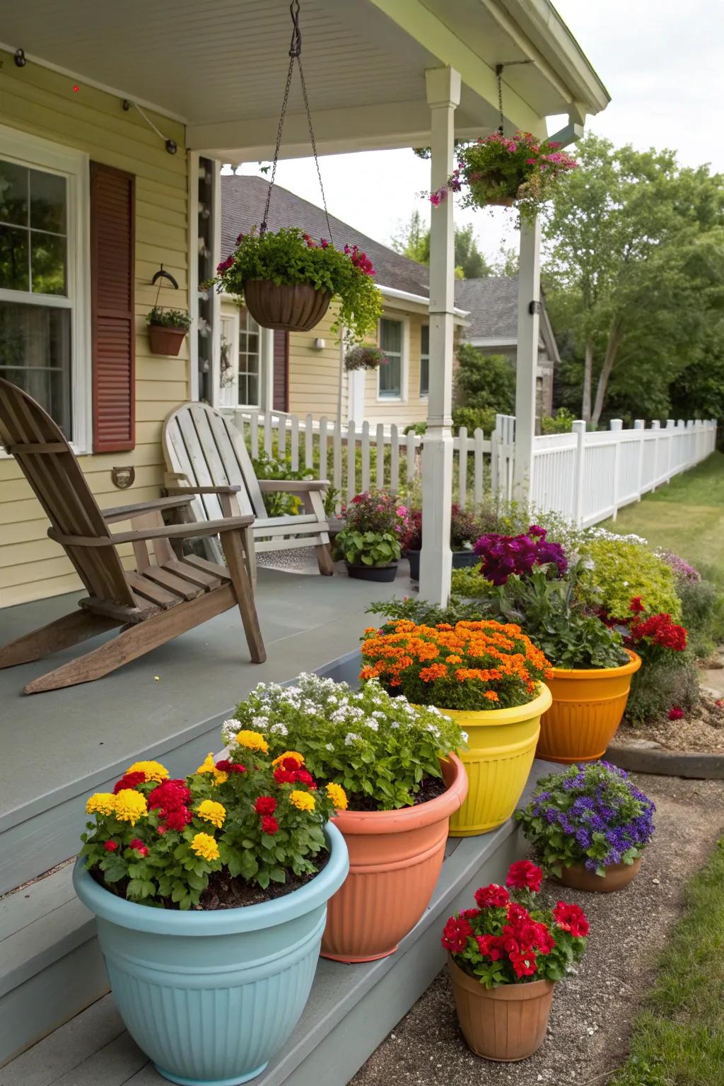 Container gardens offer versatility and color.