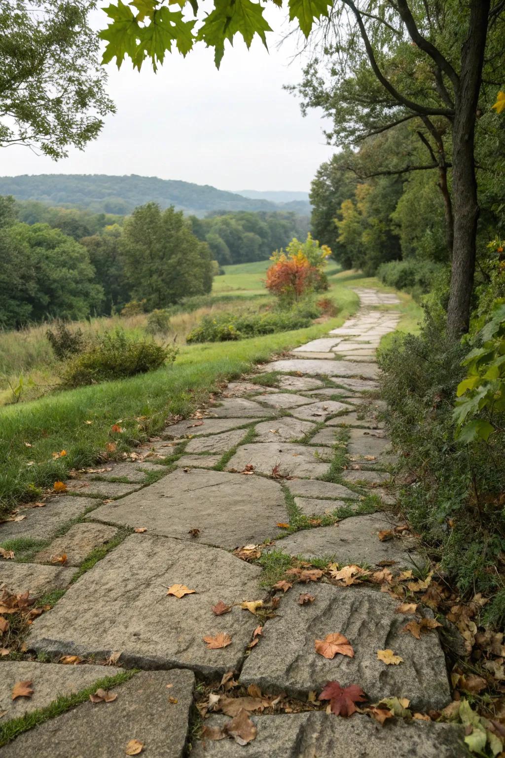 Mine stone blocks provide a rugged and natural walkway.