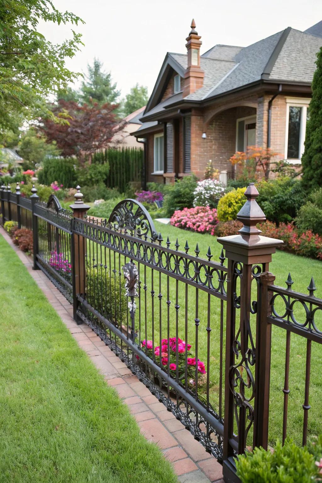 A decorative metal fence with mixed finishes adding depth and character.