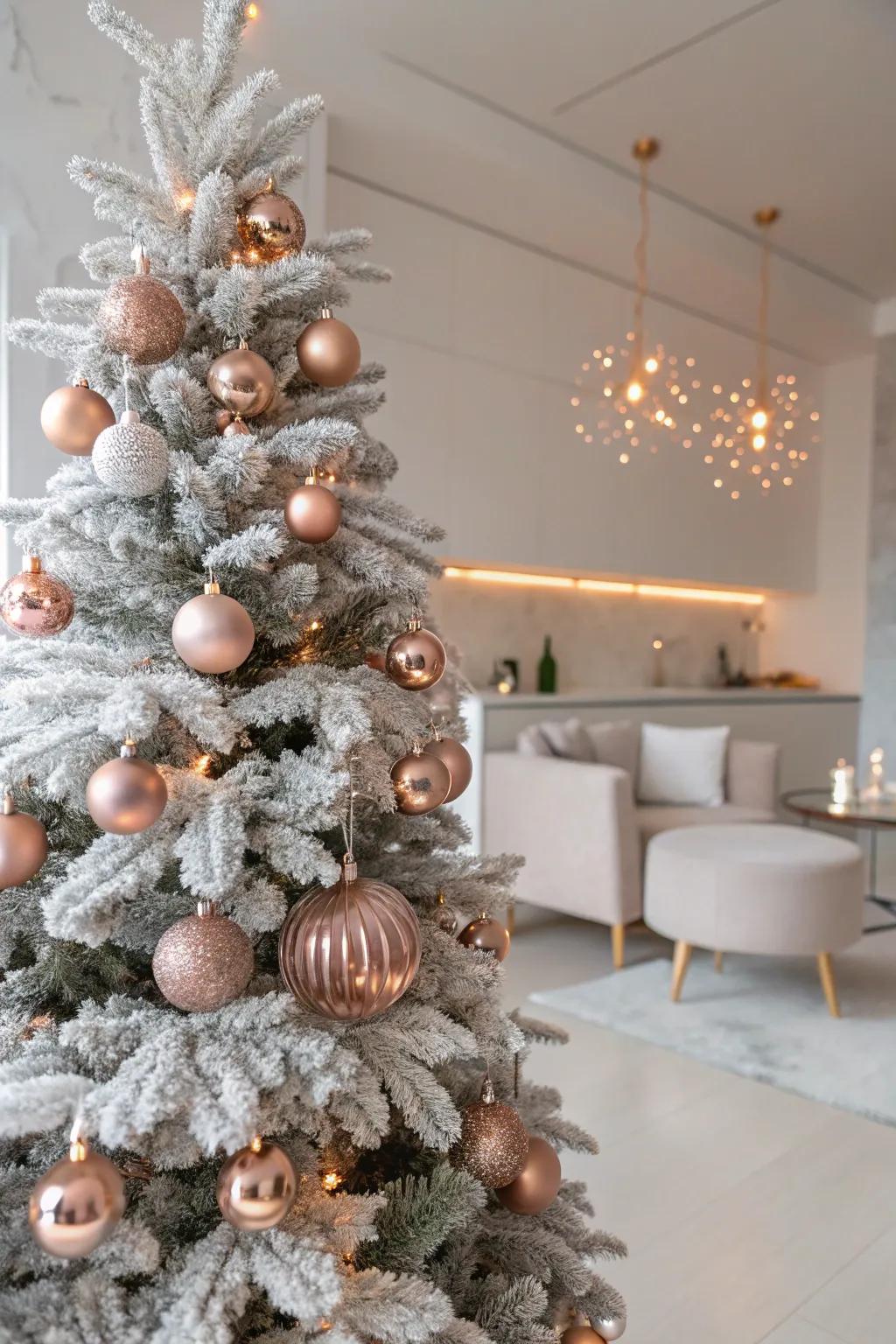 Blush gold embellishments contribute a trendy, current element.