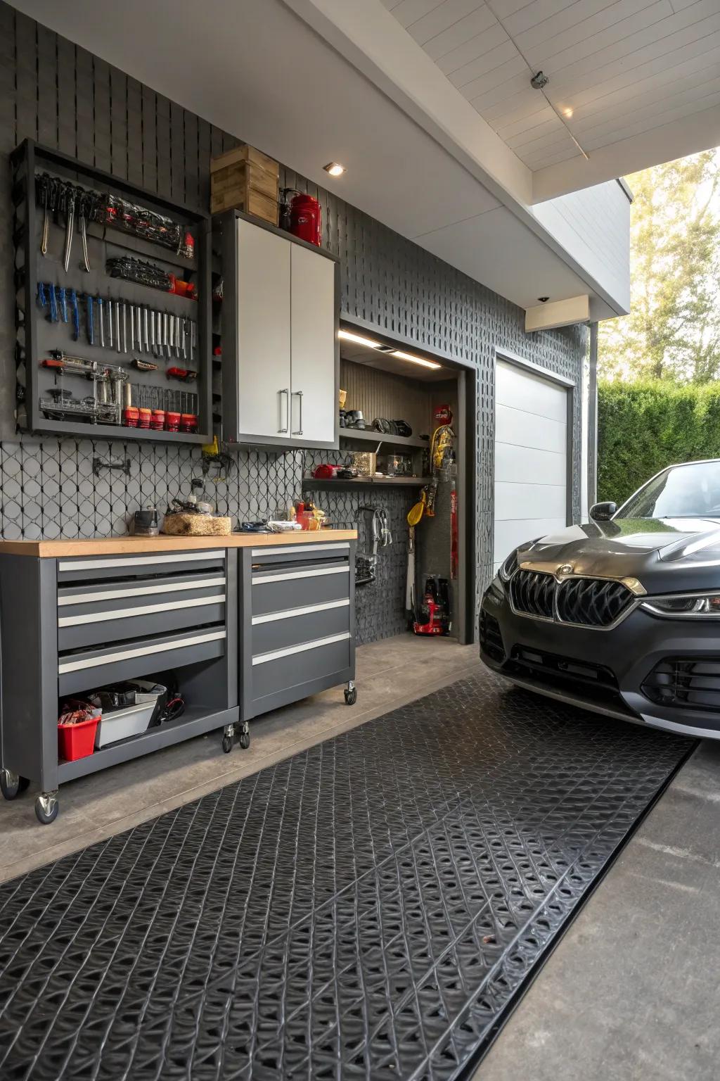 Textured coverings infuse measurement and uniqueness into your garage.