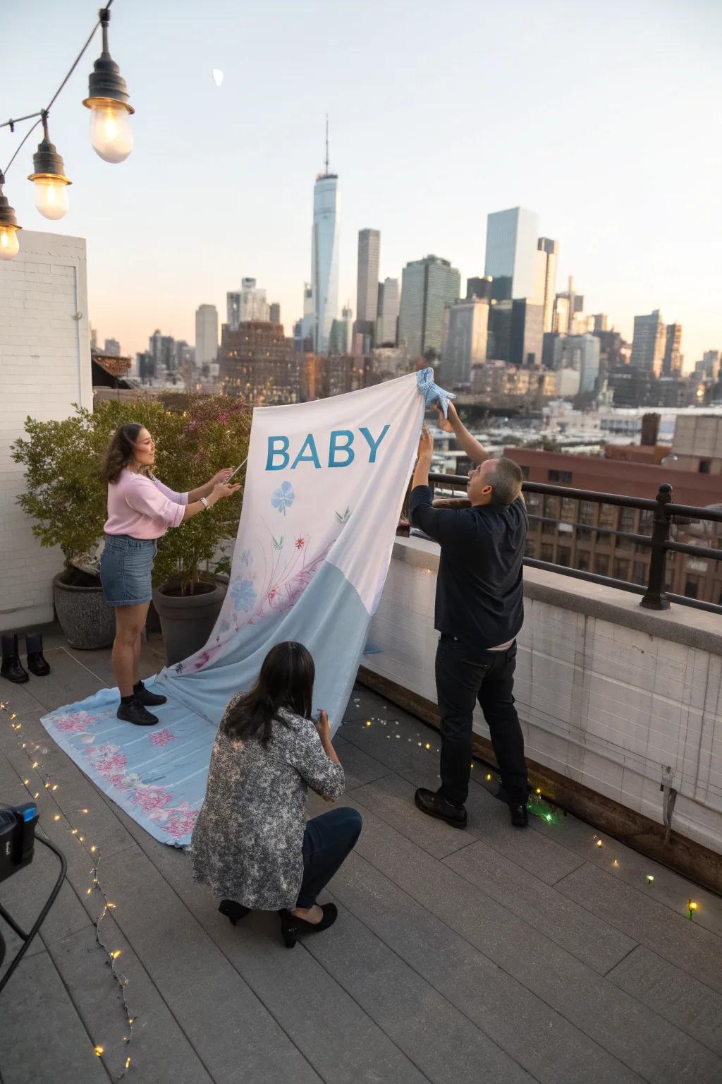 A daring banner display from the rooftop.
