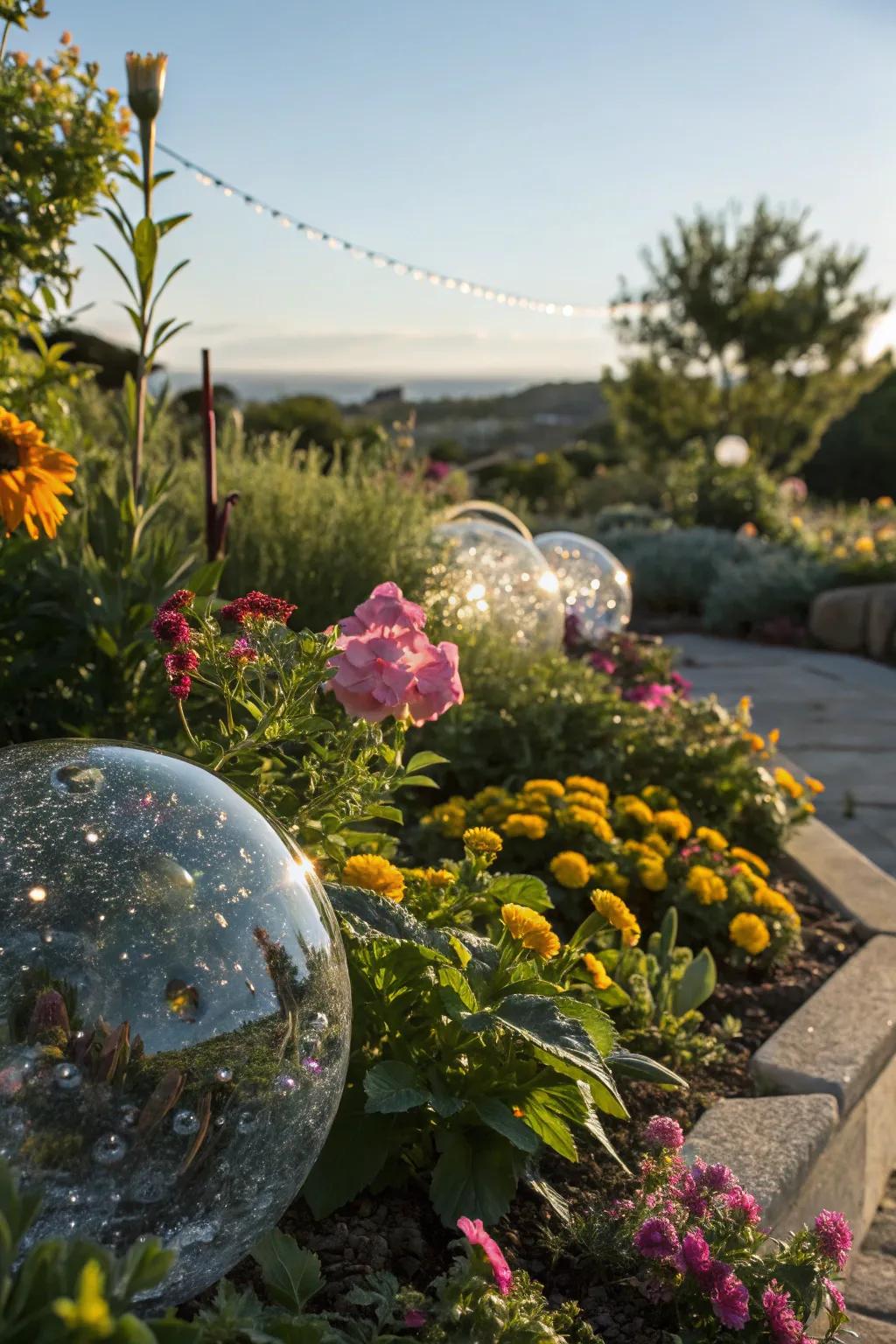 With reflective spheres, add a hint of shine to your garden.
