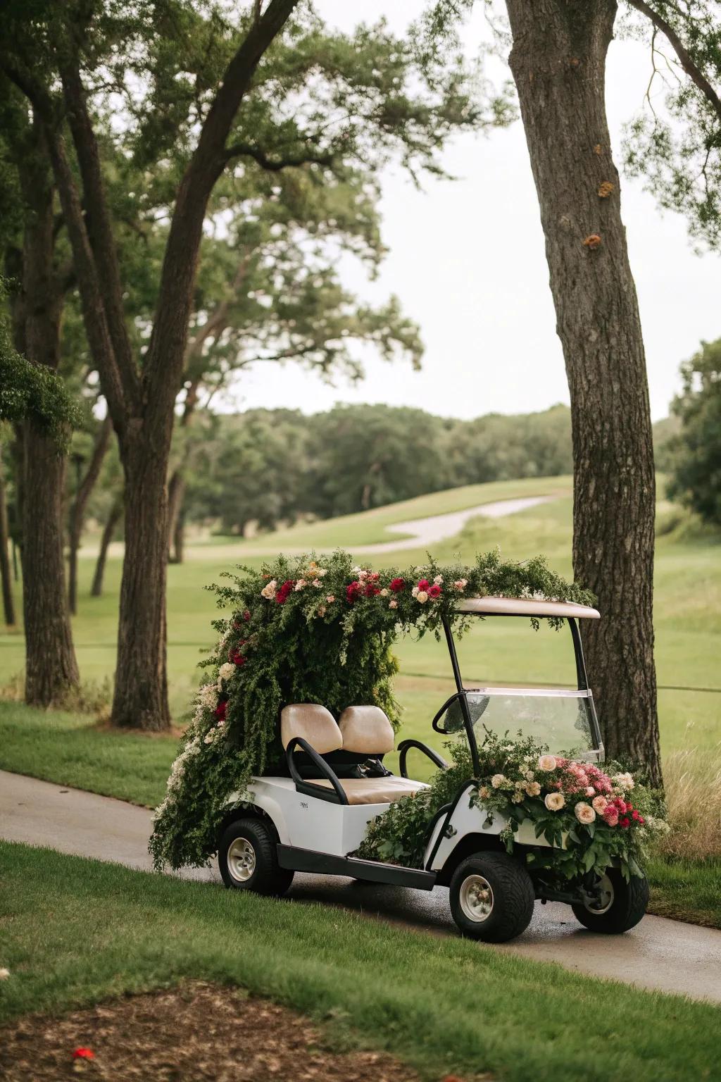 Celebrate nature using a verdant-themed golf cart.